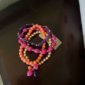 NWT Studio Barse Pink, Orange,& Purple Agate & Coral 4 Stretch Bracelets #BJBR